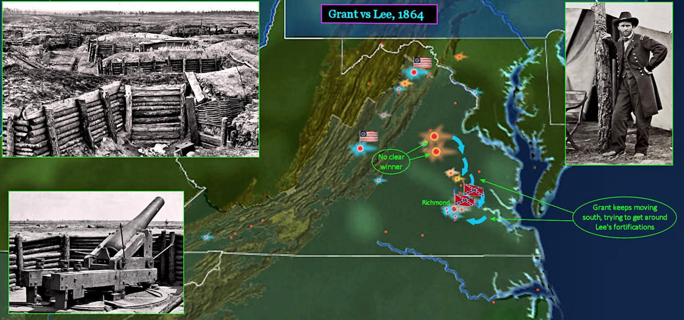 Grant vs Lee, defense of Richmond, 1864 map